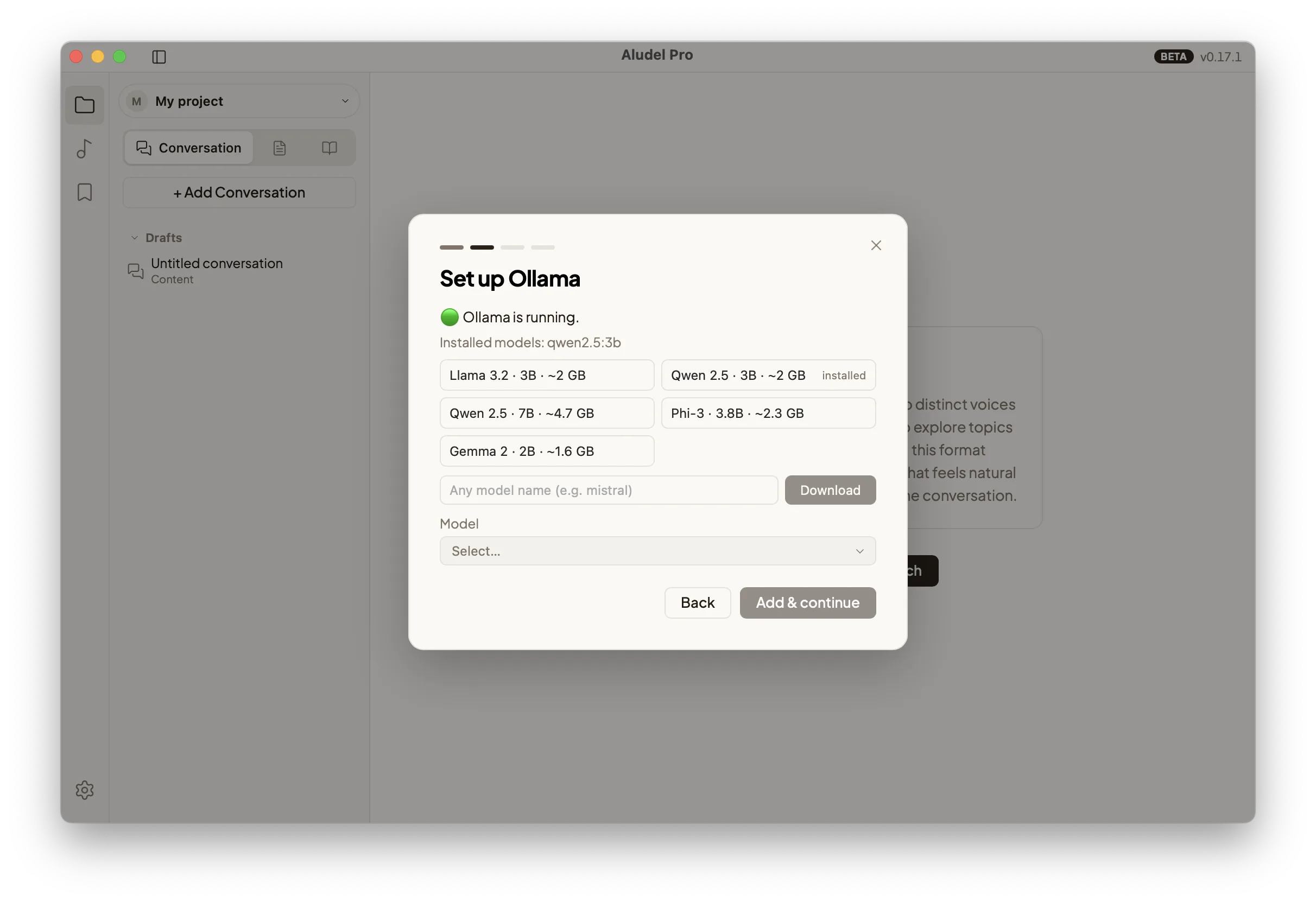 Configurazione di Ollama per l'uso offline in Aludel